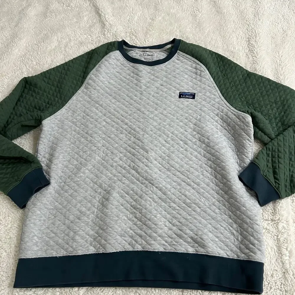 L.L Bean Mens Quilted Sweatshirt Crewneck Green Traditional Fit XL Preppy Casual - Picture 2 of 7